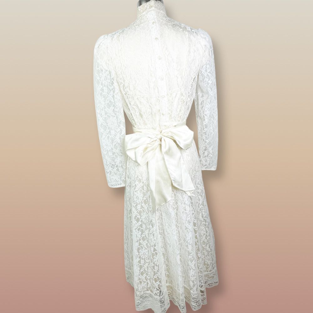 1970's Lace Prairie Dress - Cottage Core - Granny Core Dress - Boho Wedding - Picture 5 of 6
